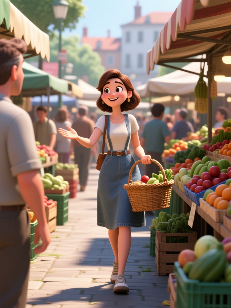 Cheerful Woman Shopping at Farmers Market