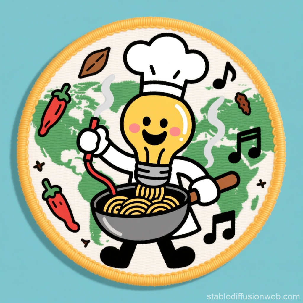 Chef Lightbulb Cooking Spaghetti Patch Design