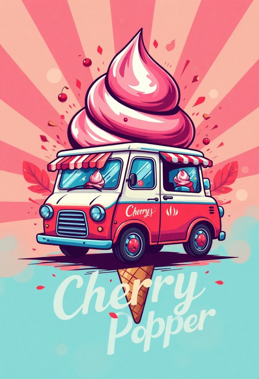 Cherry Popper Ice Cream Truck Illustration