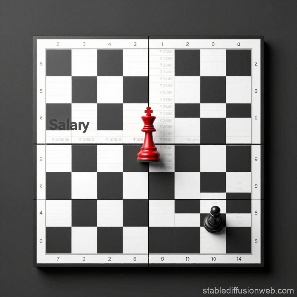 Chessboard Styled as Salary Spreadsheet with Chess Pieces