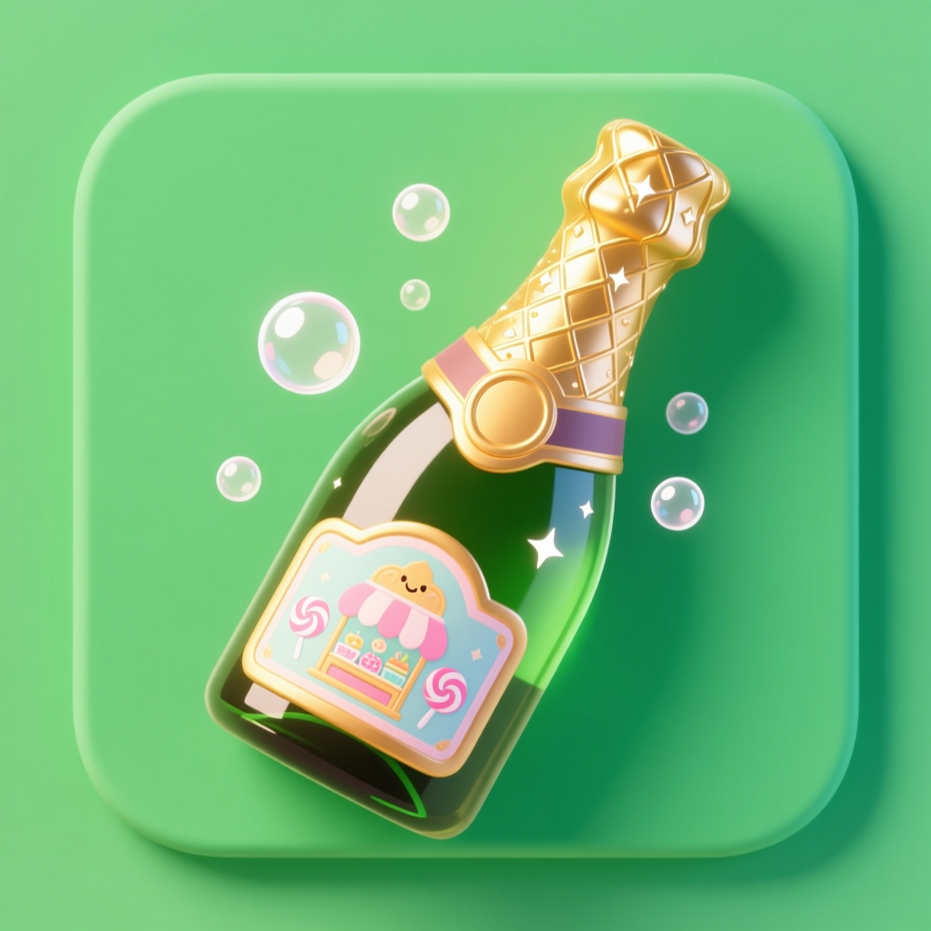 Chibi Champagne Bottle Icon with Cute Candy Label