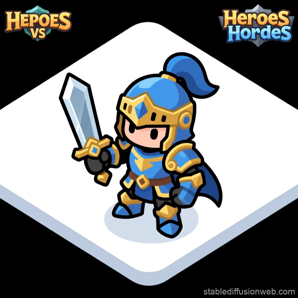 Chibi Fantasy Knight in Blue Armor with Sword