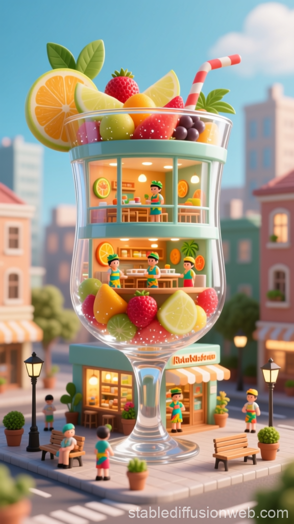 Chibi Fruit Store Inside a Giant Glass