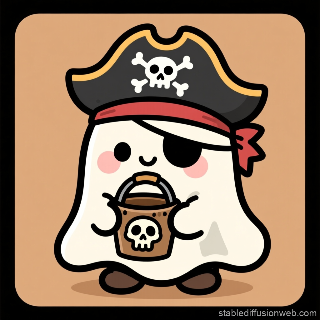 Chibi Ghost Pirate Holding a Skull Bucket