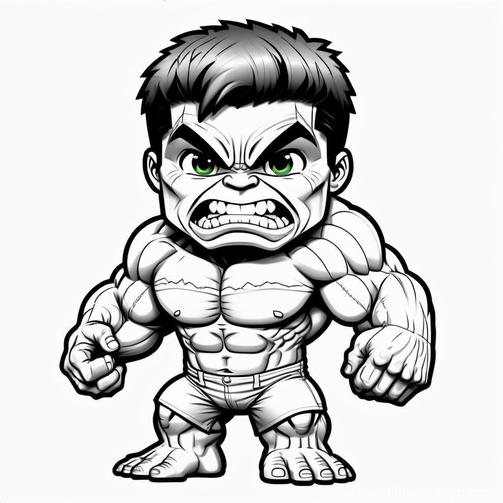 Chibi Hulk with Fierce Expression and Muscular Build