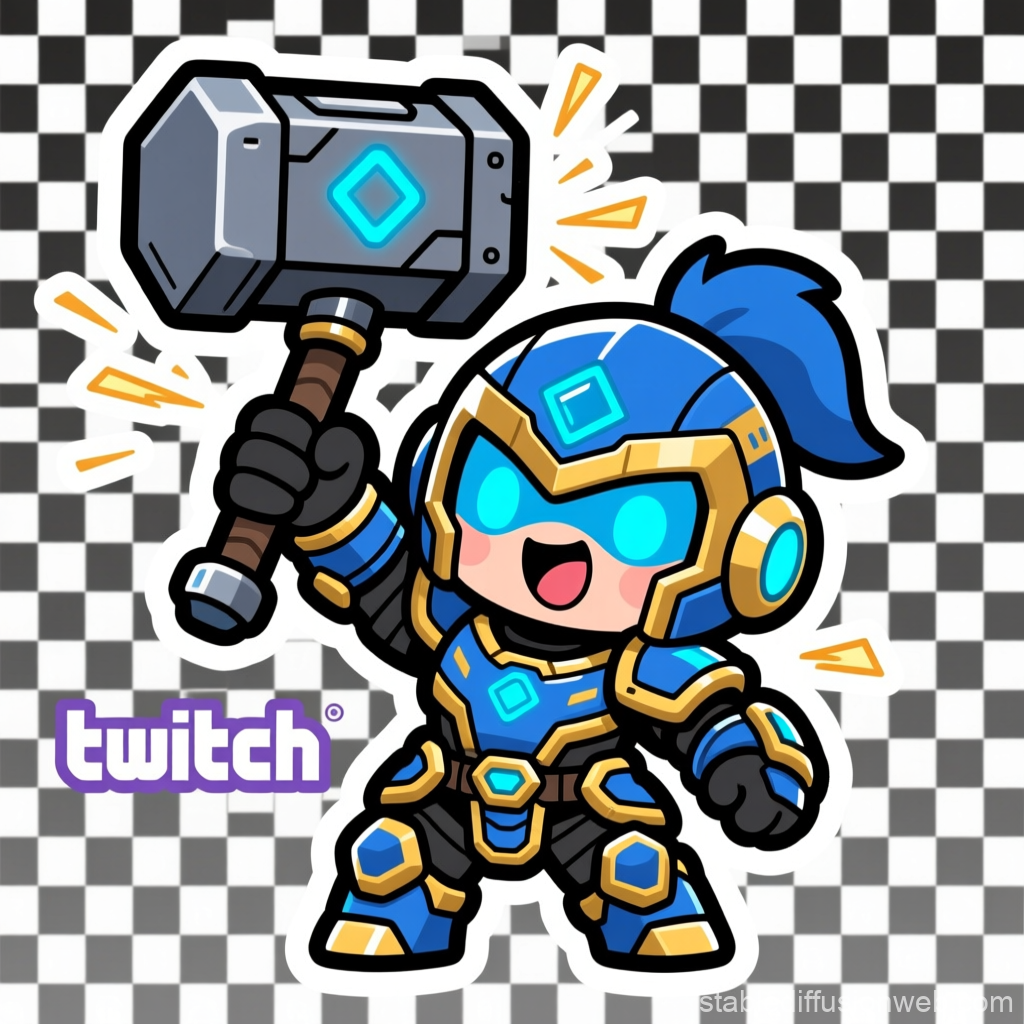 Chibi Knight Raising Hammer in Blue Armor
