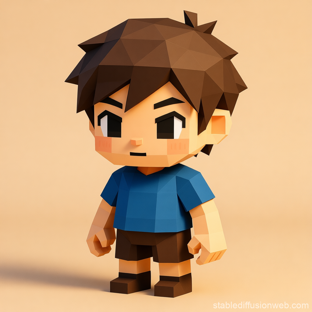 Chibi Lowpoly 3D Character with Blue Shirt