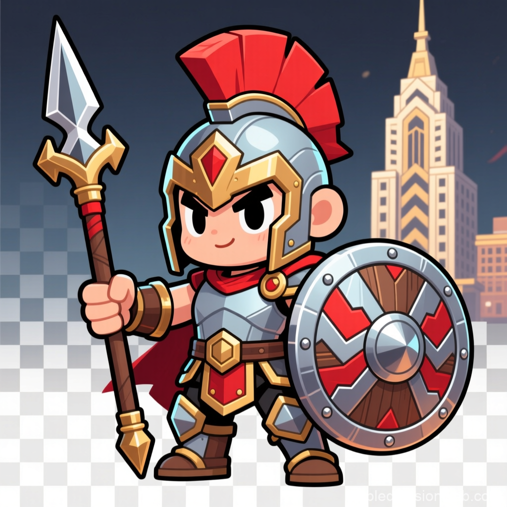 Chibi Roman Warrior with Spear and Shield