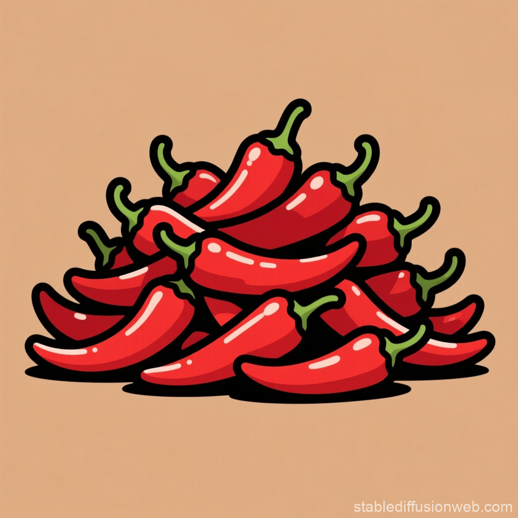 Chibi Style Red Chili Peppers Pile Illustration