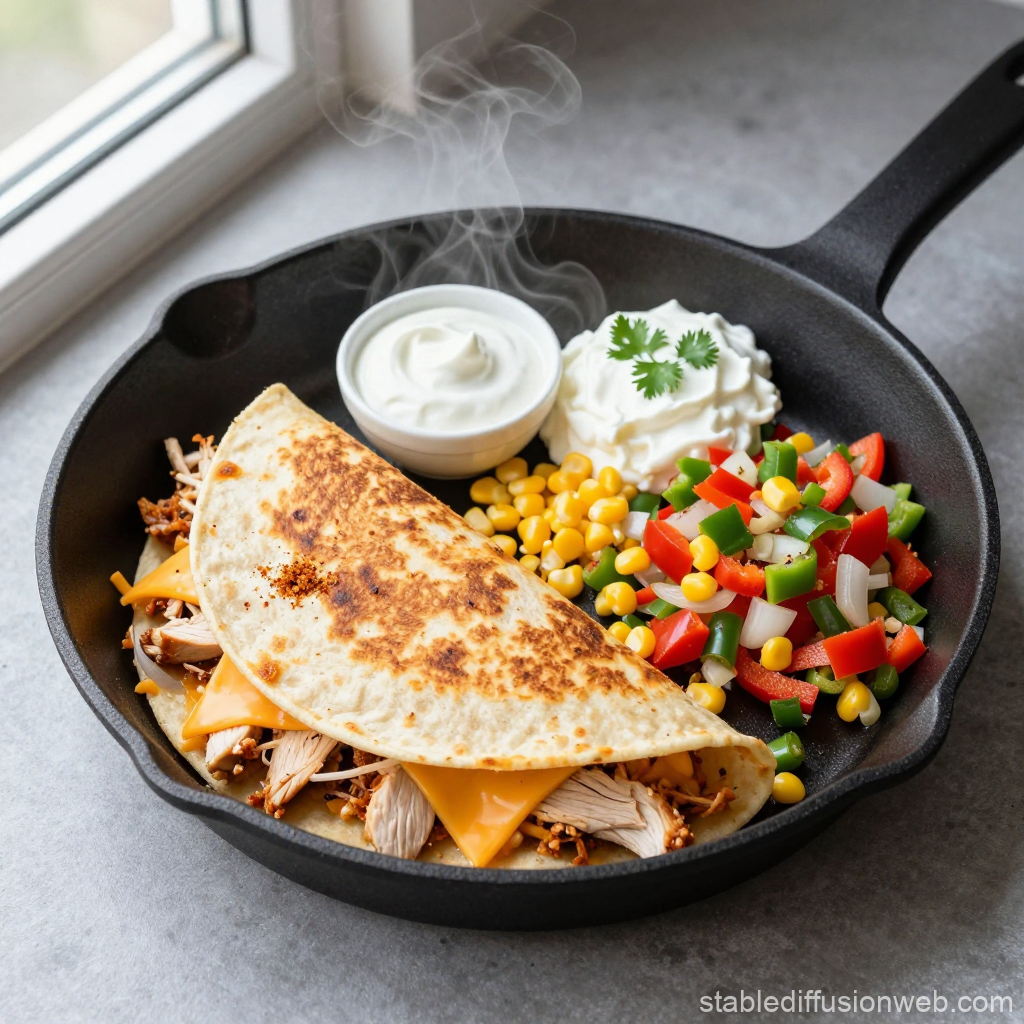 Chicken Quesadilla with Fresh Vegetables and Sour Cream