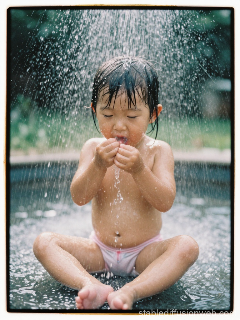 Child Enjoying Water Shower Outdoors