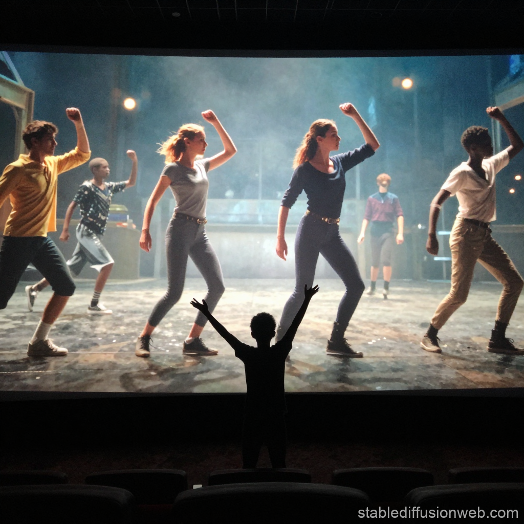 Child Watching Dance Exercise on Giant Screen