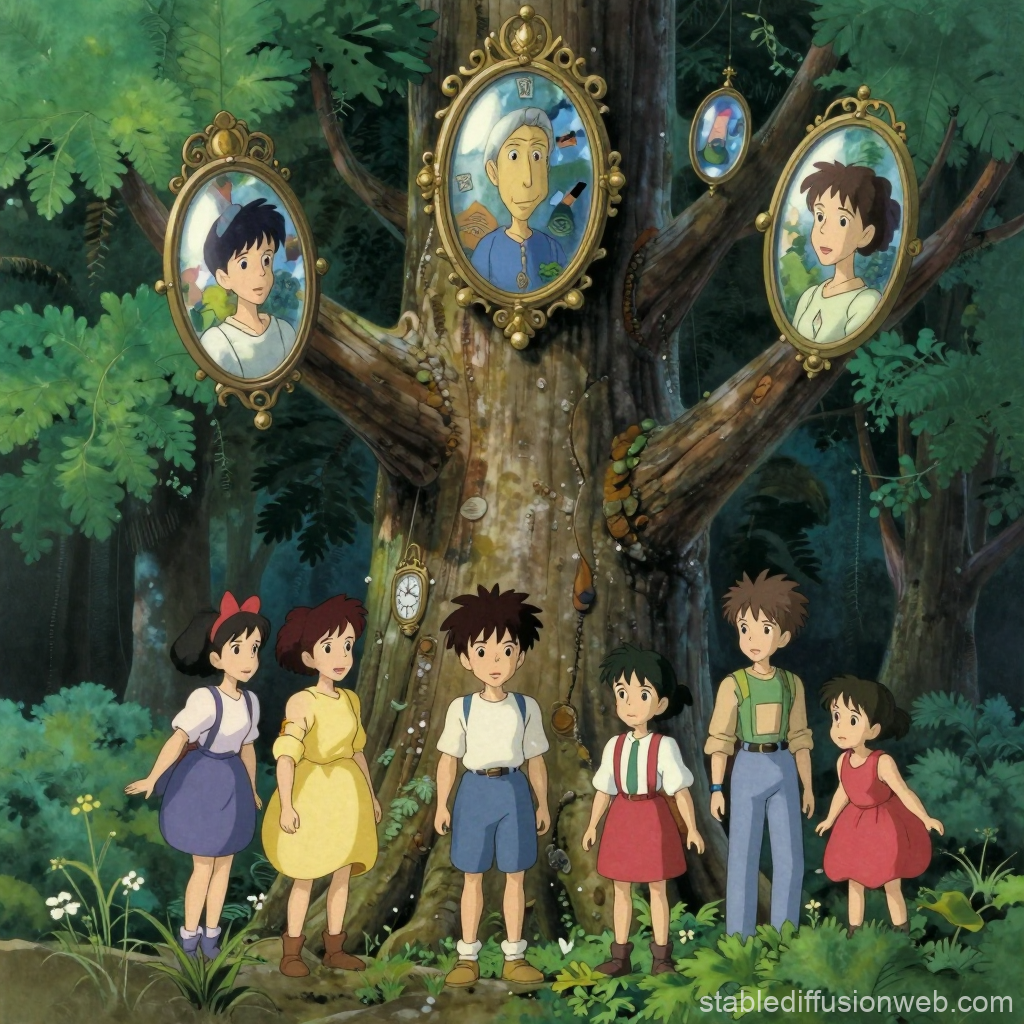 Children Discover Magical Mirrors on an Enchanted Tree