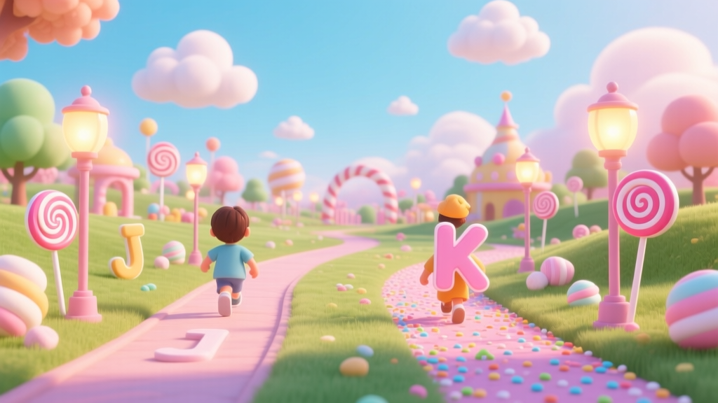 Children Running in a Magical Candy Park