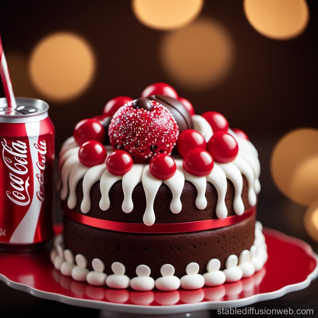 Chocolate Cake with Red Berries and Coca-Cola Can