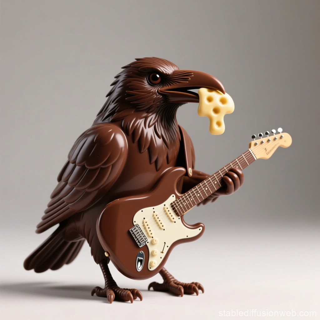Chocolate Crow Playing Electric Guitar with Cheese