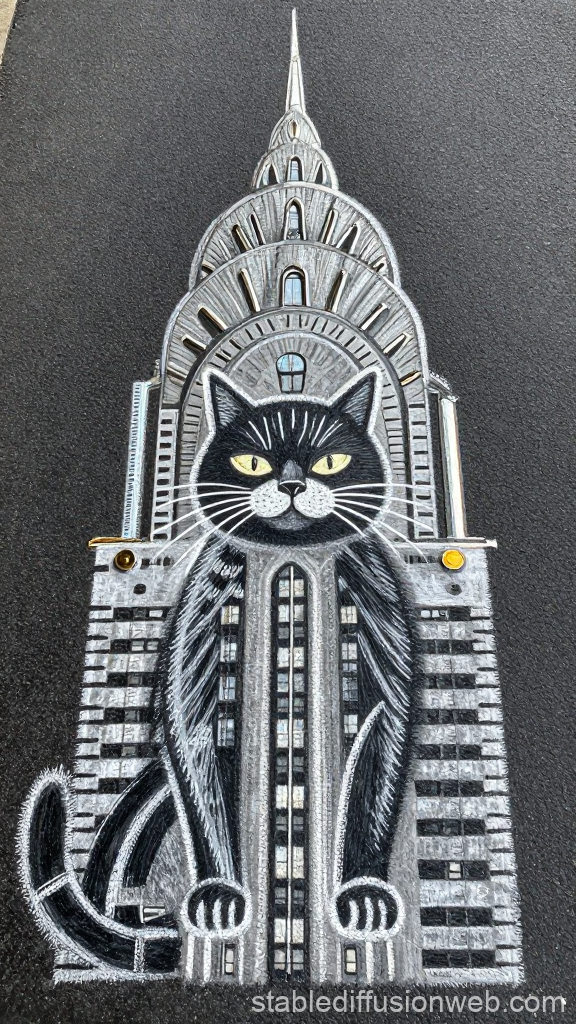Chrysler Building with Cat Illustration