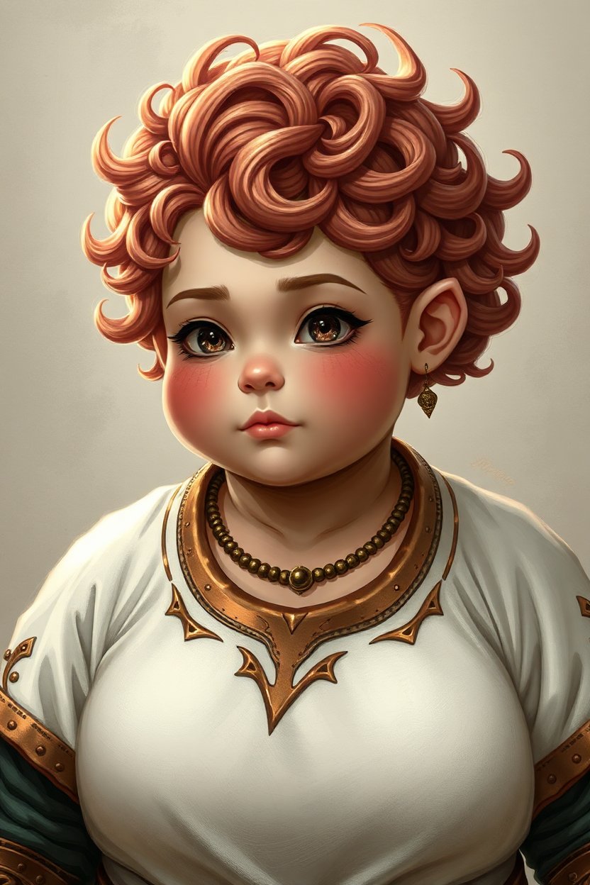 Chubby Aasimar with Curly Red Hair and Golden Jewelry