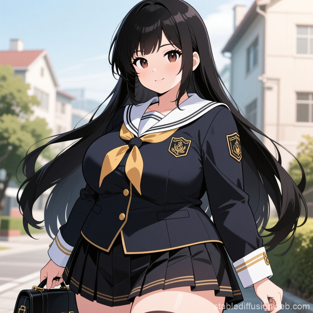 Chubby Anime Girl in Stylish School Uniform