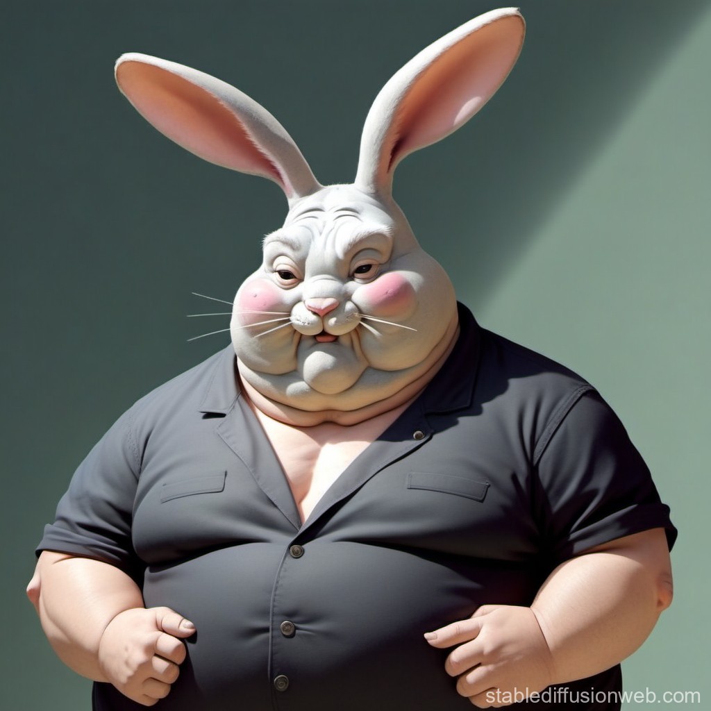 Chubby Anthropomorphic Bunny in Black Shirt