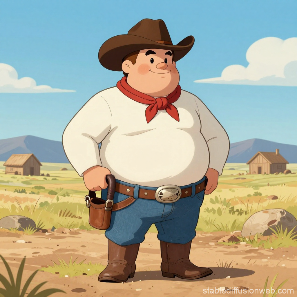 Chubby Cowboy Character in Cartoon Style