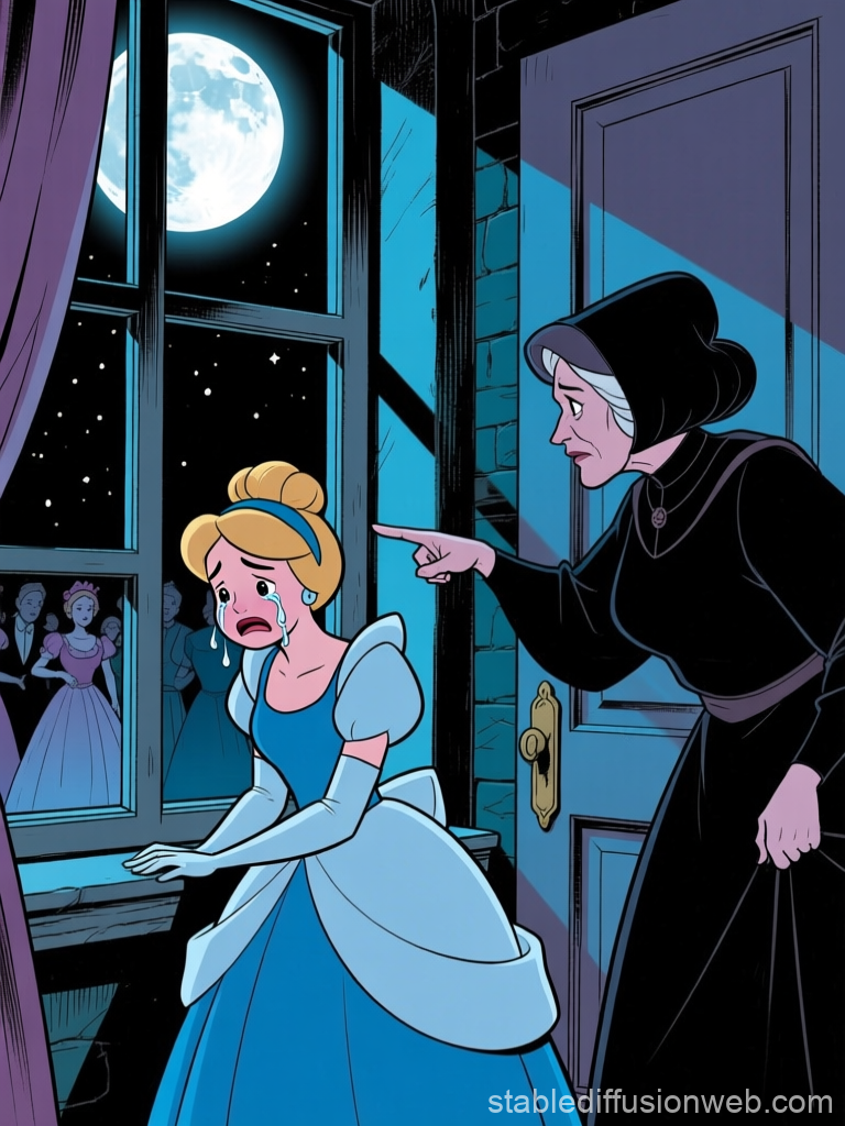 Cinderella Crying at the Window with Stepmother