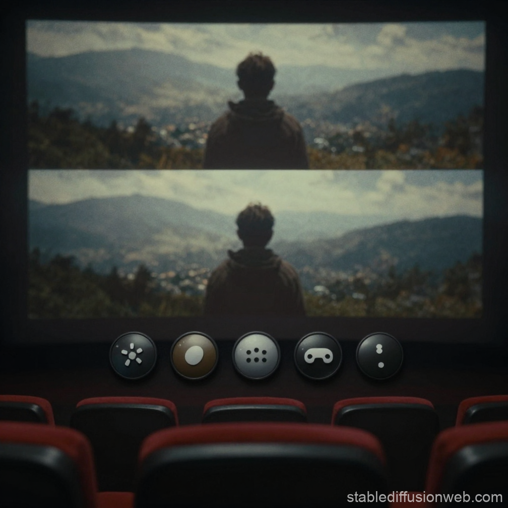 Cinema Screen with UI Button Icons in Foreground