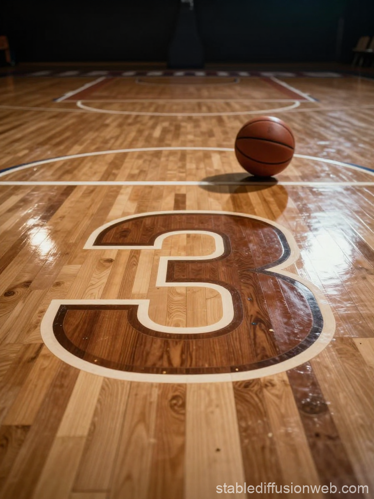 Cinematic Basketball Court with Number 3 and Ball