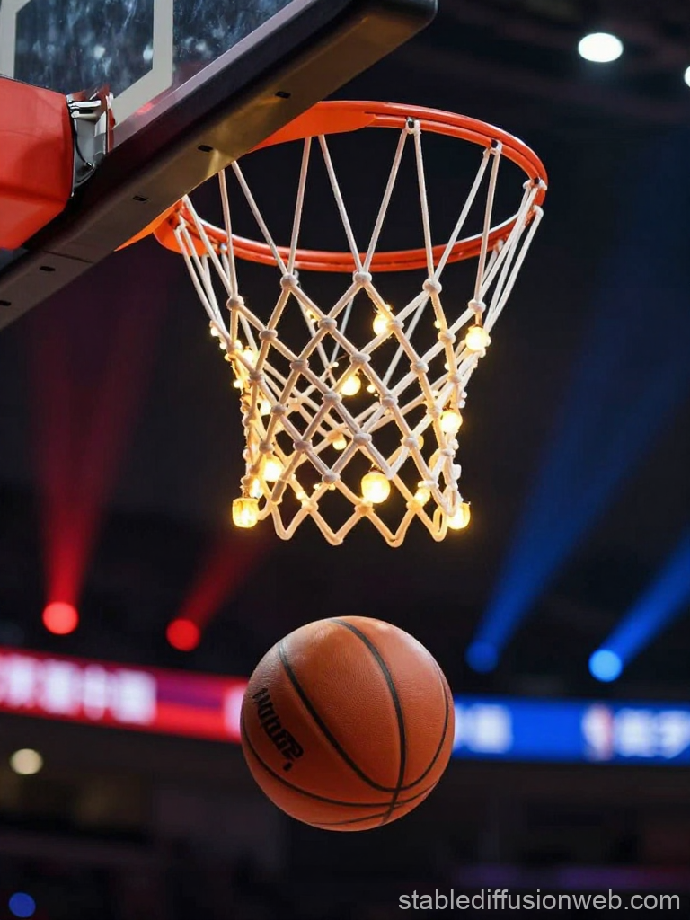 Cinematic Basketball Hoop with Glowing Net Lights