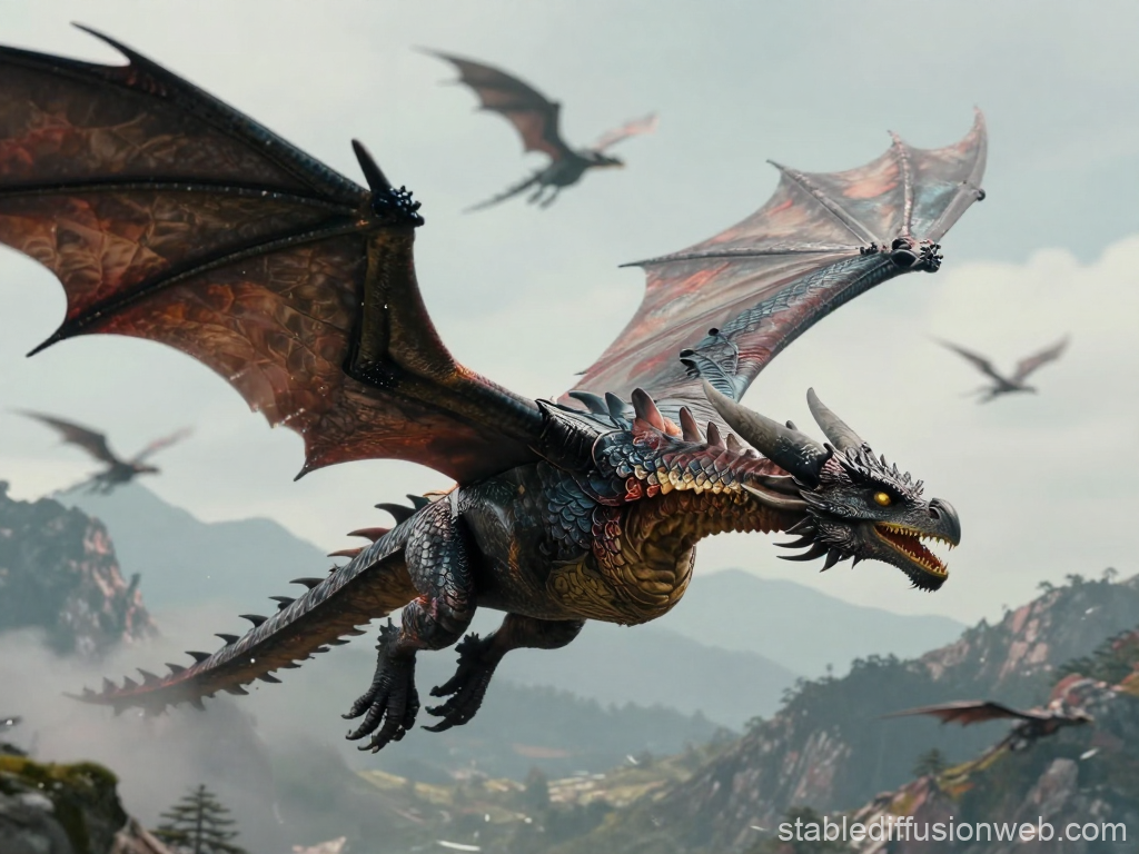 Cinematic Dragon Migration Over Mountainous Landscape