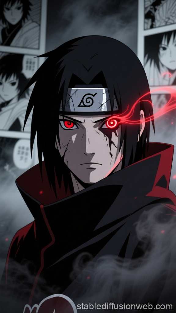 Cinematic Portrait of Itachi Uchiha with Sharingan Eye