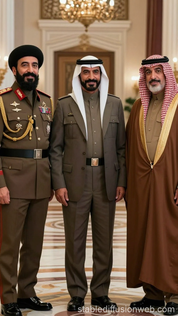 Cinematic Portrait of Three Middle Eastern Men in Traditional and Military Attire