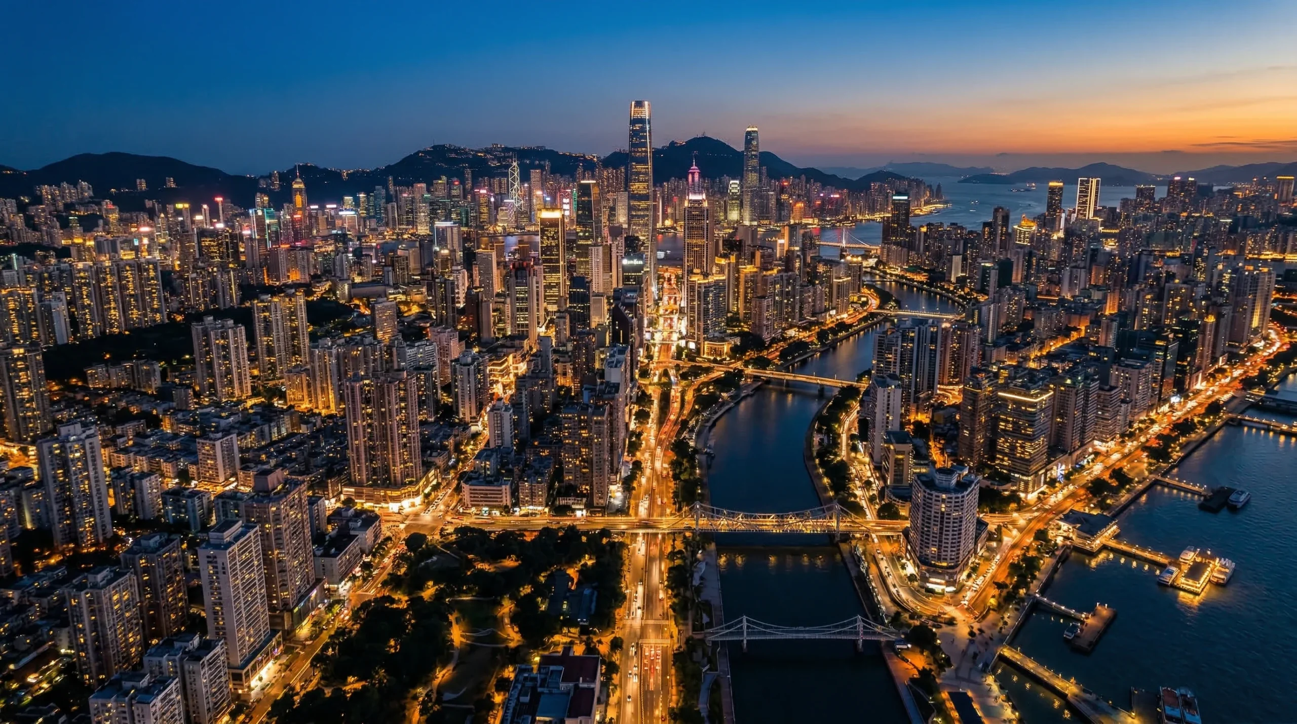 Cinematic Urban Skyline at Dusk