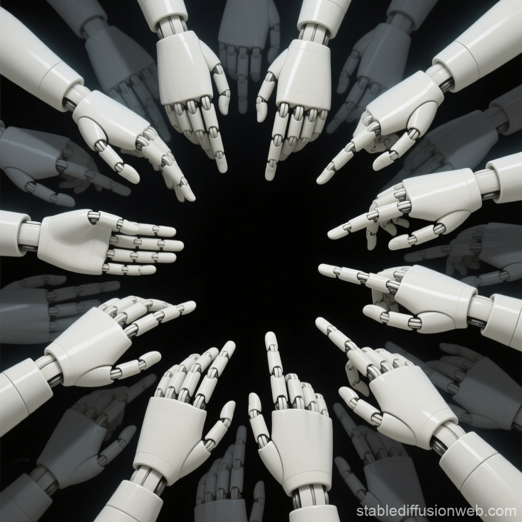 Circle of Robotic Hands Pointing Inward