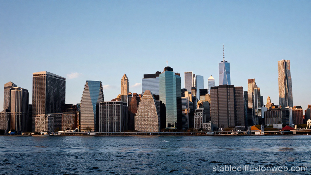 City Skyline at Dusk with Reflective Skyscrapers