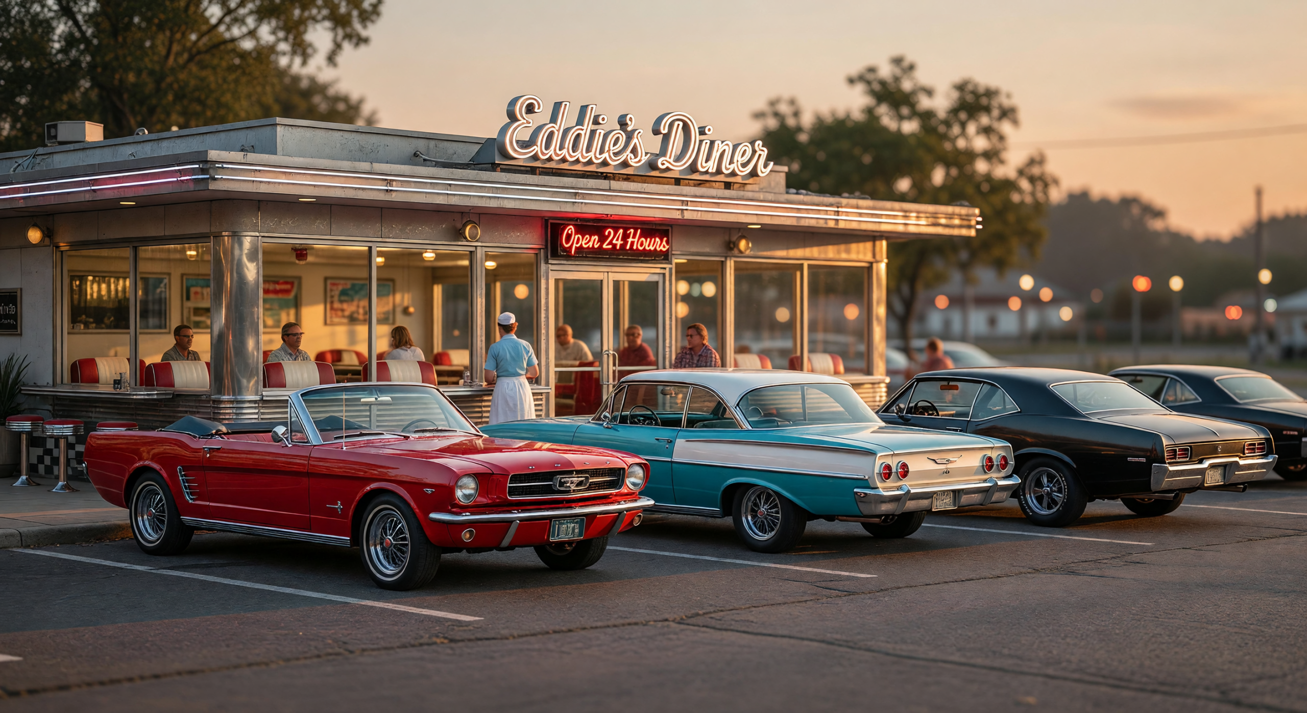 Classic 1960s Diner Scene at Golden Hour