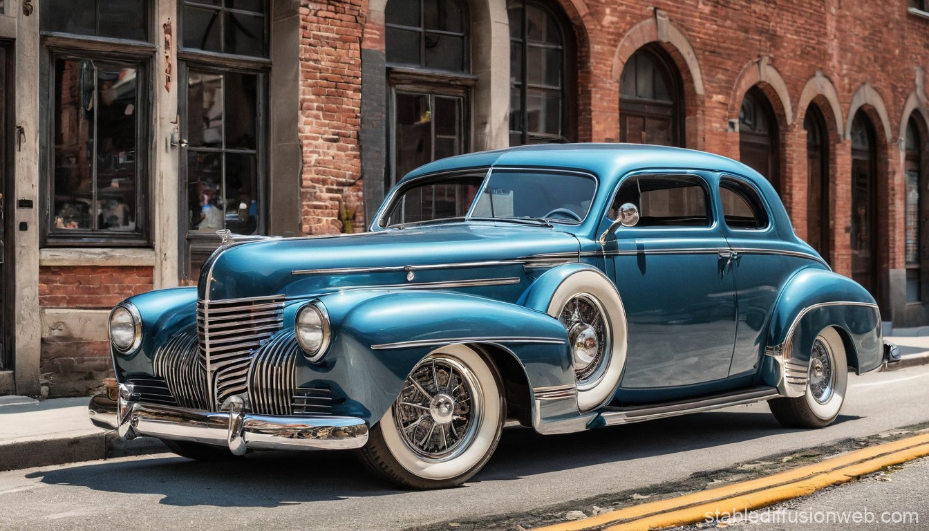 Classic Blue Vintage Car Parked on Historic Street