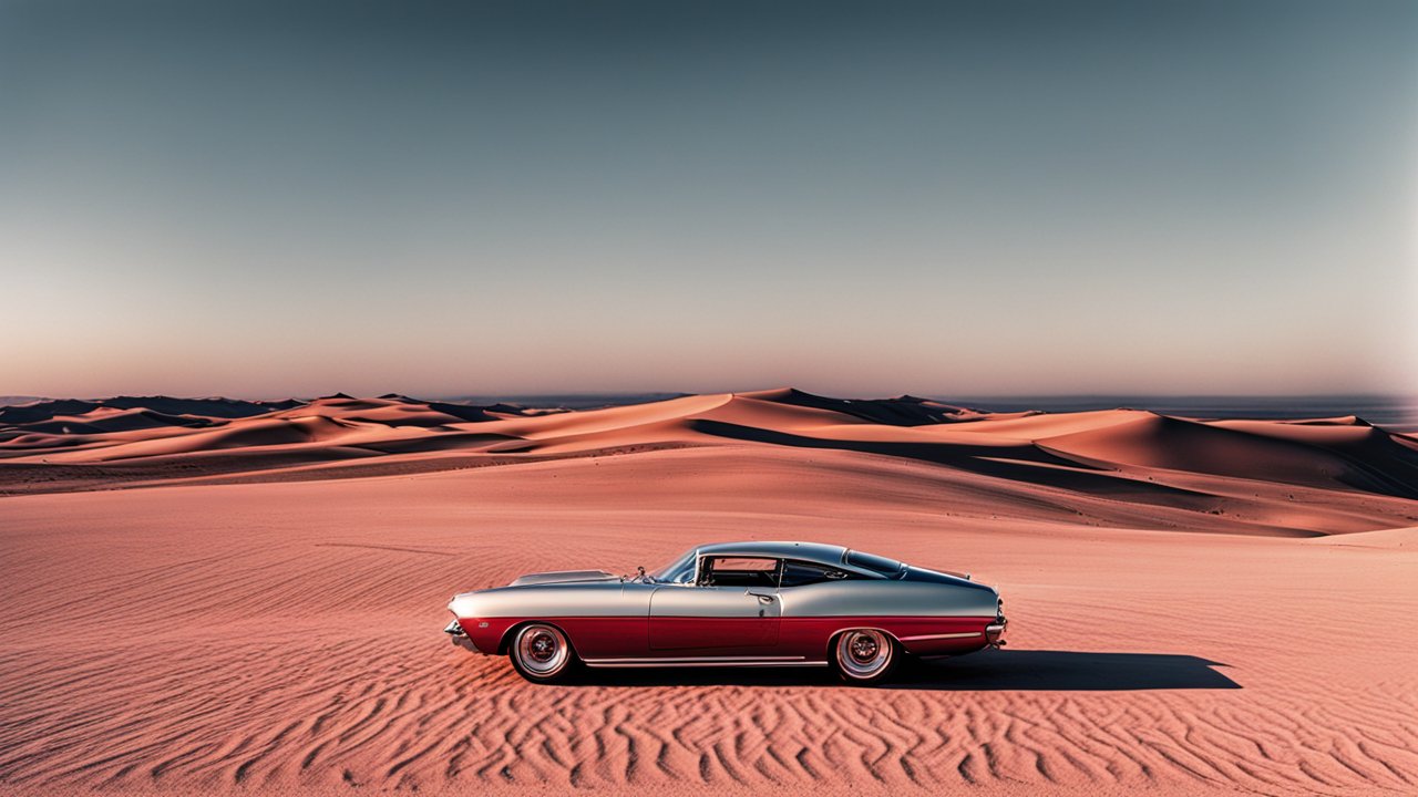 Classic Car Parked in Vast Desert Landscape