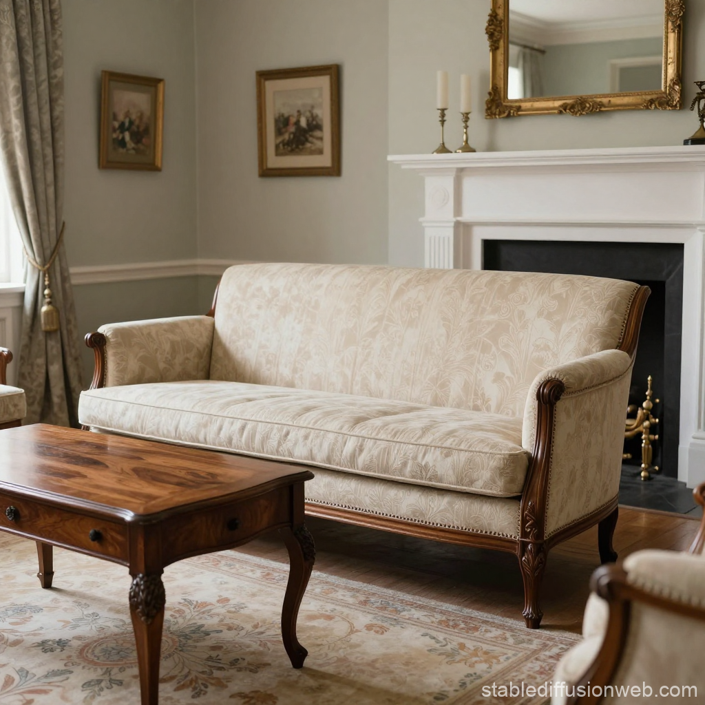 Classic English Living Room with Elegant Sofa and Fireplace