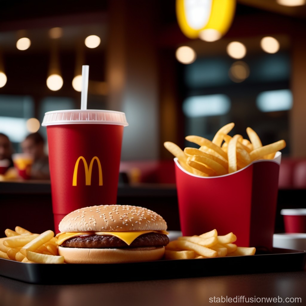 Classic Fast Food Meal with Cheeseburger, Fries, and Drink