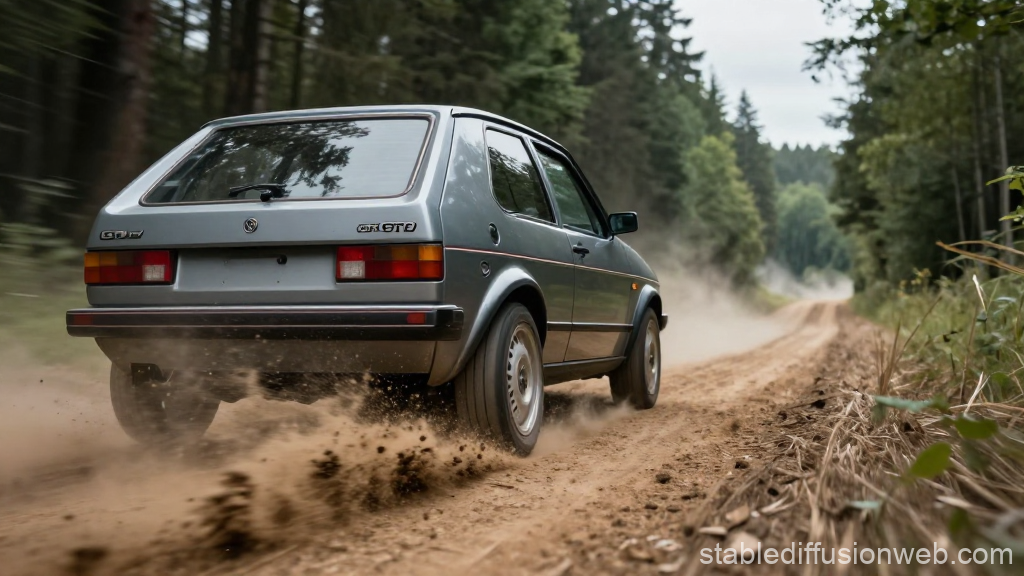 Classic GTI MK1 Accelerating on a Forest Dirt Road