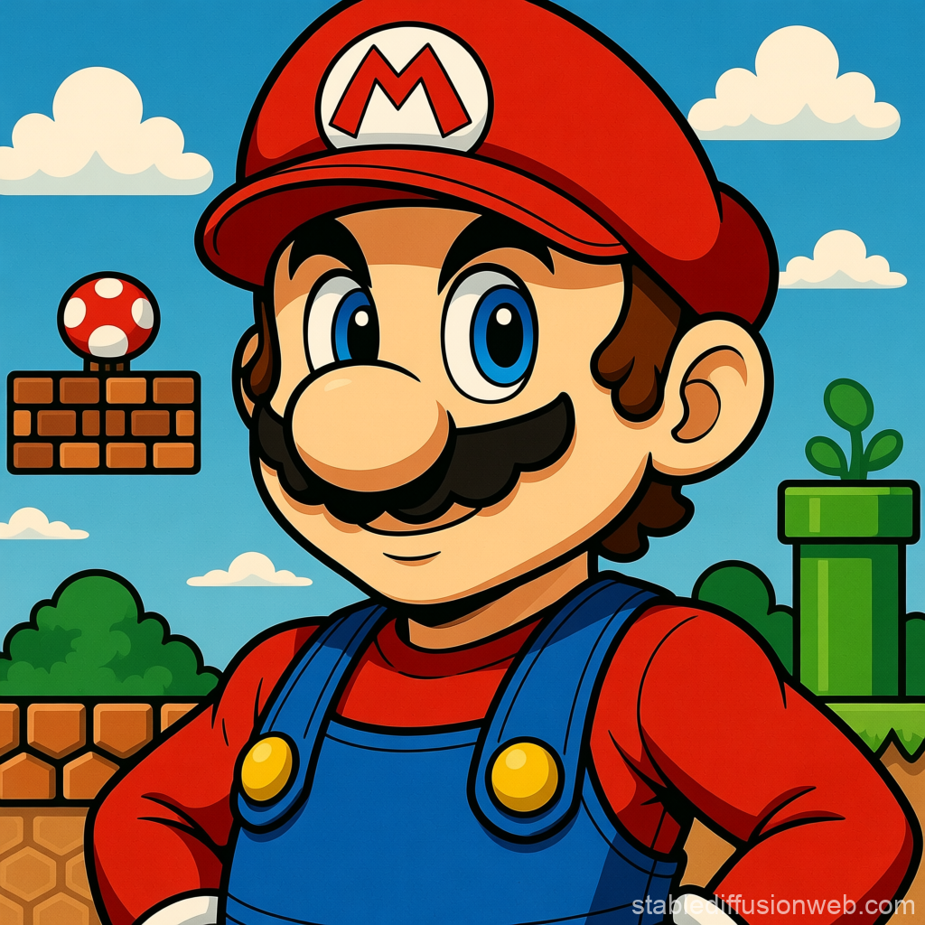 Classic Mario Character in Vibrant Game World