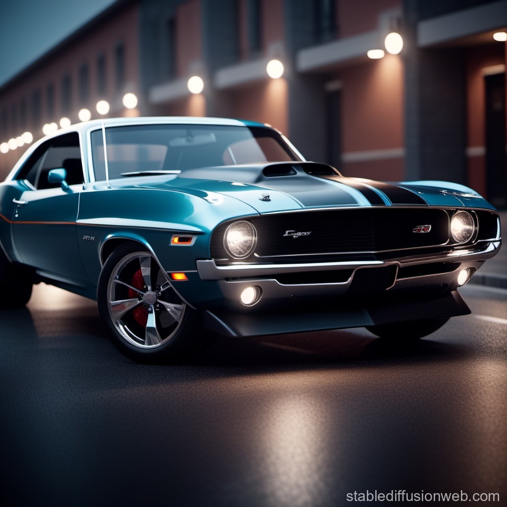 Classic Muscle Car in Urban Night Setting