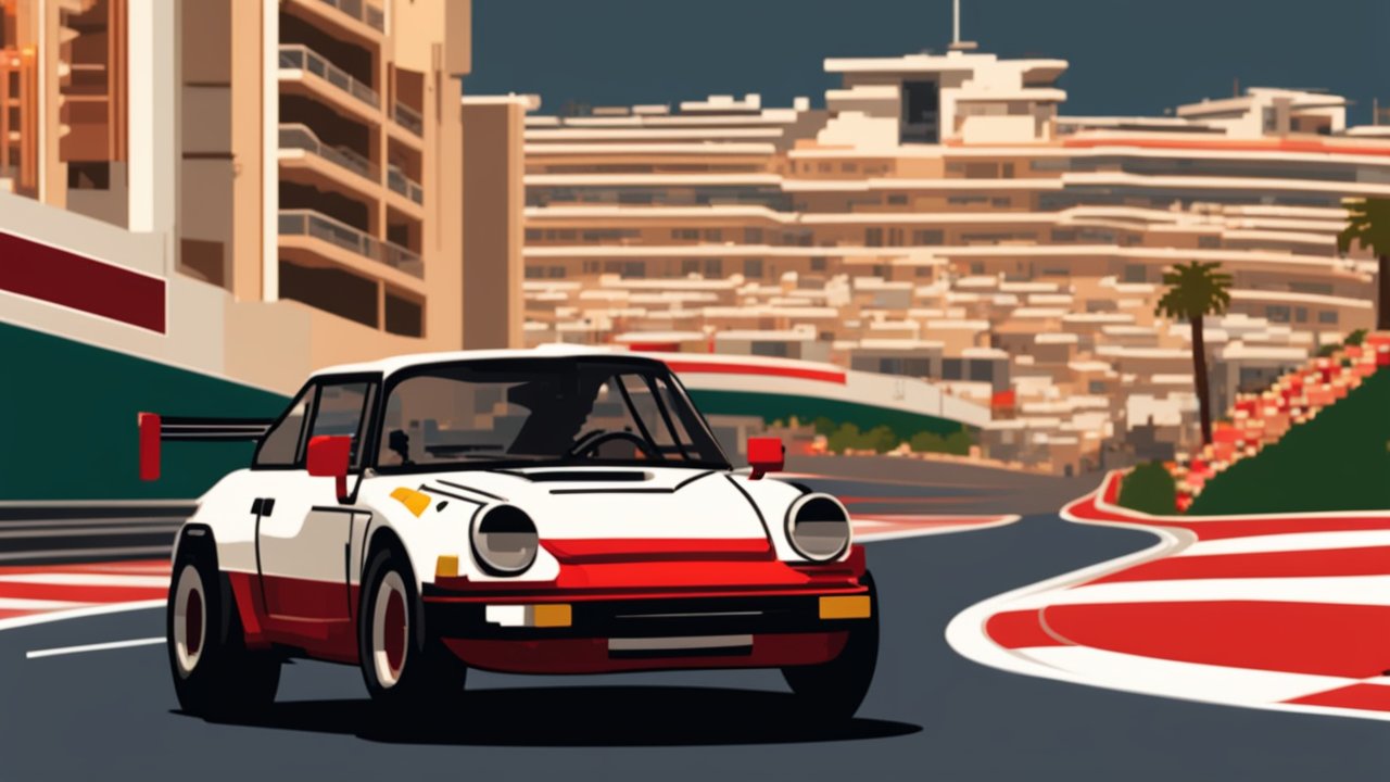 Classic Race Car on Urban Circuit in Stylized Illustration