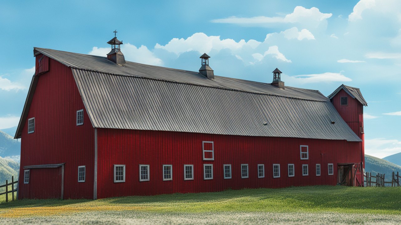 Classic Red Barn in a Scenic Countryside