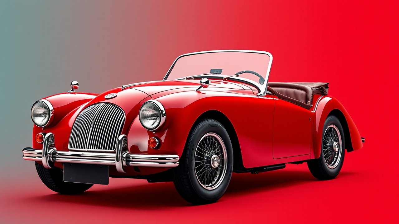 Classic Red Morgan Convertible Car on Gradient Background