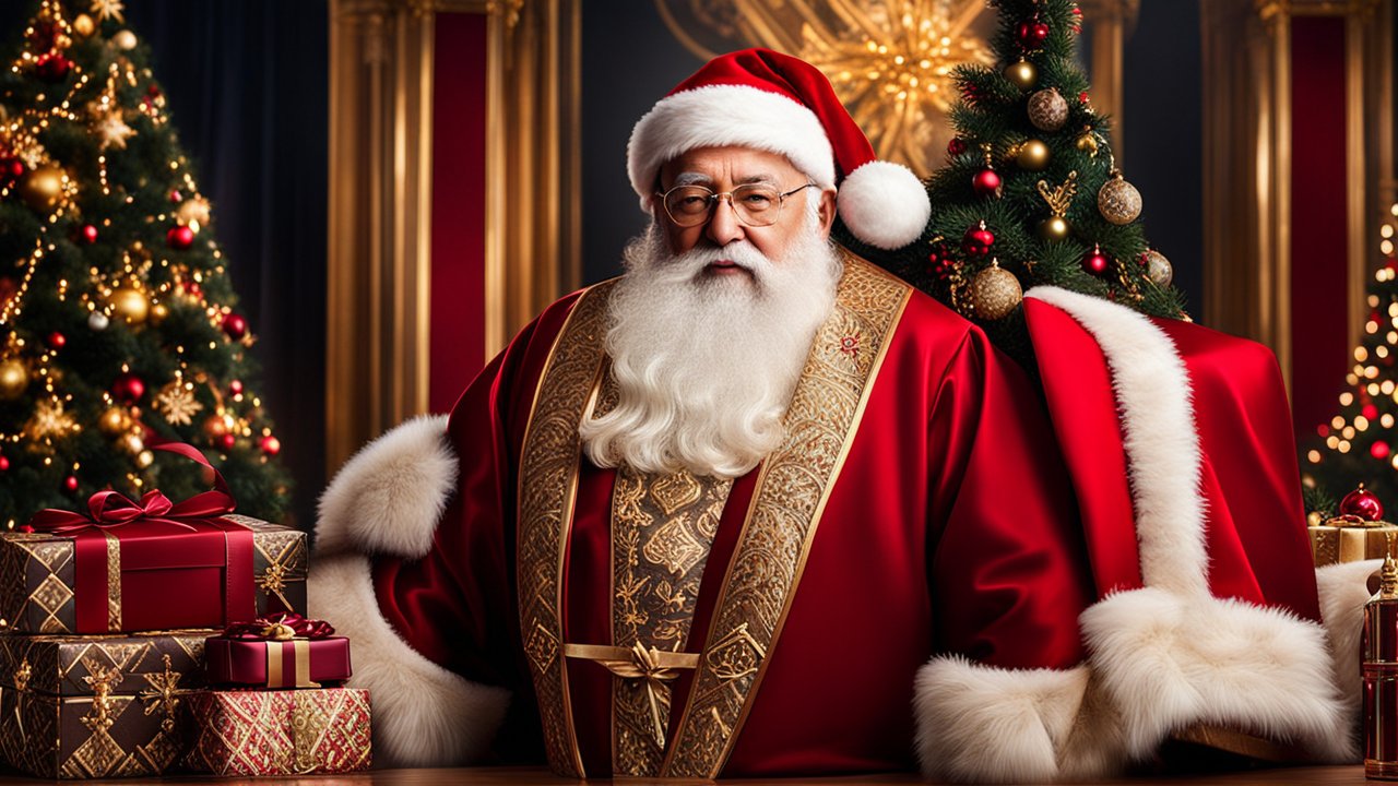 Classic Santa Claus in Luxurious Red and Gold Attire