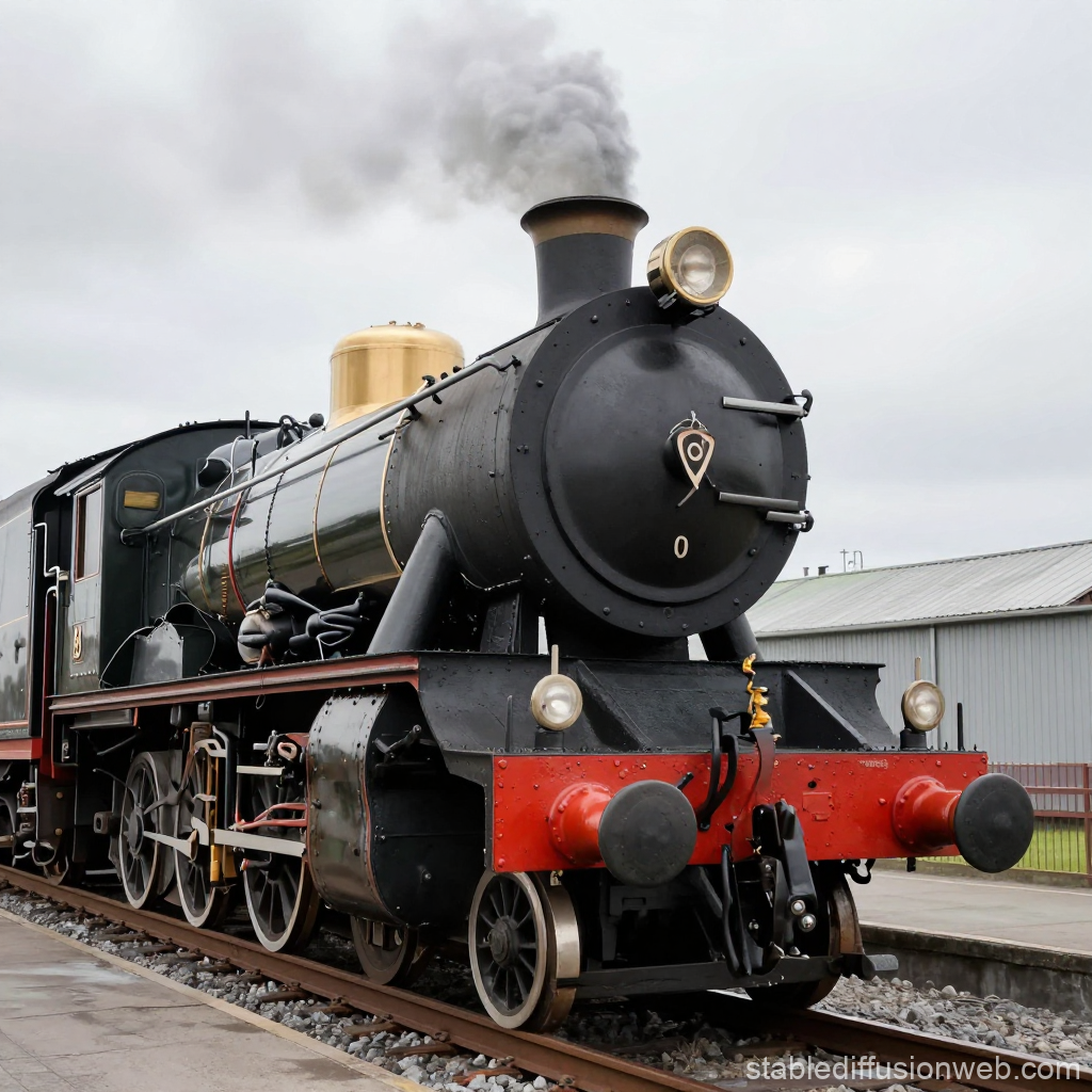 Classic Steam Locomotive Emitting Smoke at Station