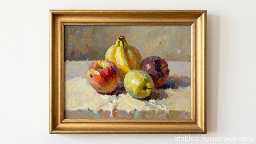 Classic Still Life Fruit Painting in Gold Frame