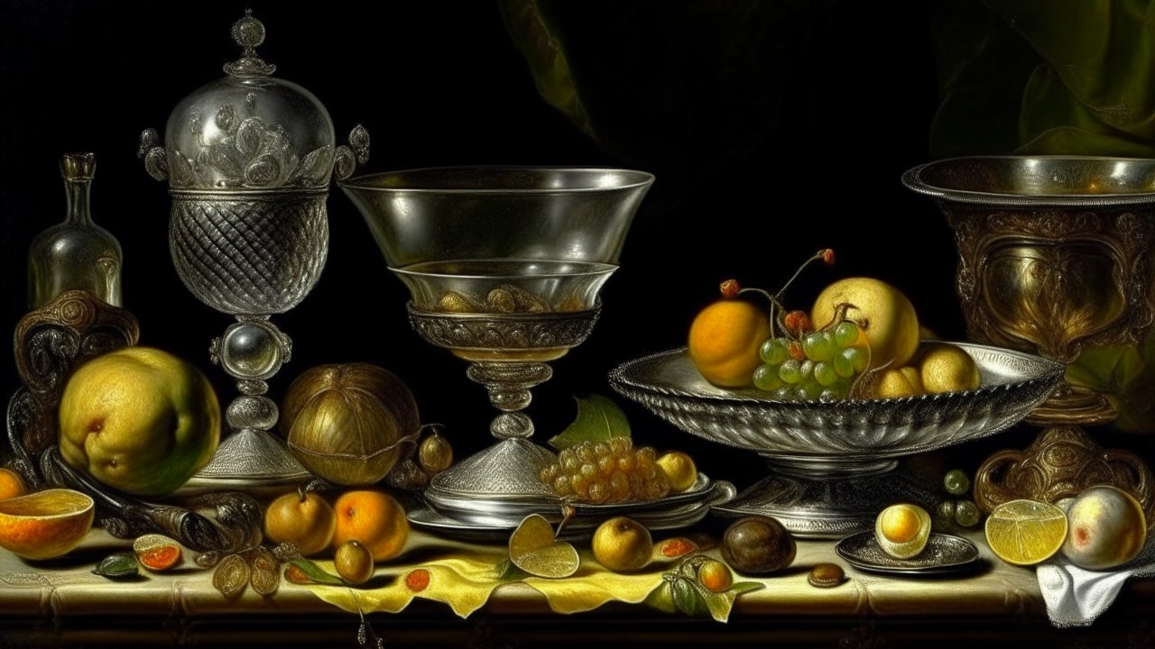 Classic Still Life with Fruit and Silverware